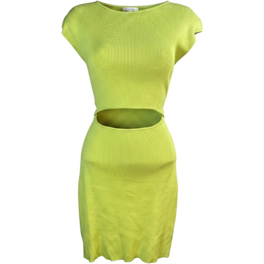 Mimosa Cut Out Ribbed Knit Mini Dress Womens Large Lime Green Bodycon Y2k Club